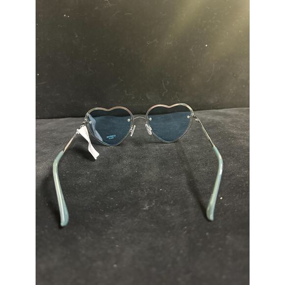 Bebe Heart-Shaped Sunglasses–SilverTone w Rhinestone Trim n Blue Lenses-(NWT) main image 5